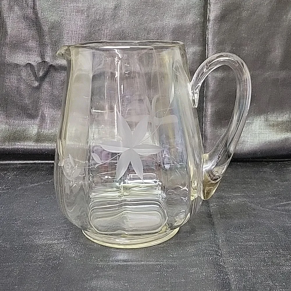 ‎Mid century etched crystal pitcher.